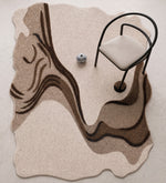 Ivory & Brown Abstract Wave Wool Rug Shaped