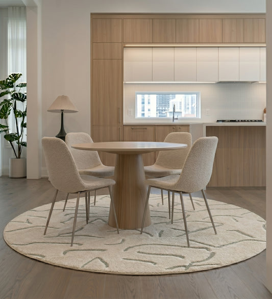 Ivory & Grey Abstract Branch Pattern Wool Rug Round