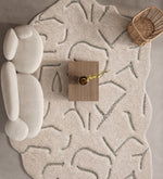 Ivory & Grey Abstract Branch Pattern Wool Rug Shaped