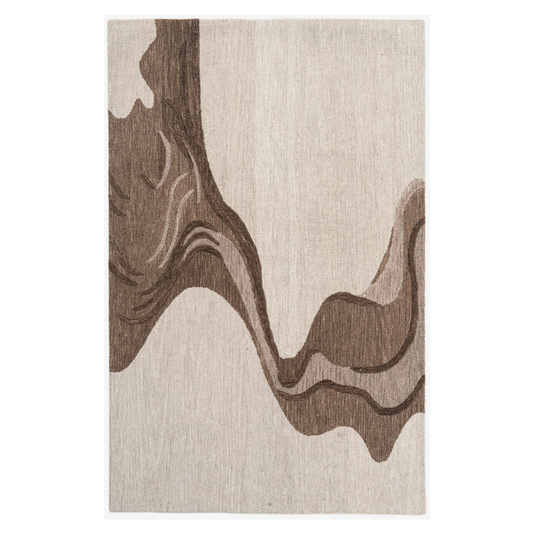 Ivory & Brown Abstract Wave Wool Rug Rectangular