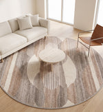 Ivory, Beige & Brown Geometric Border Wool Rug Round