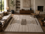 Ivory, Beige & Brown Geometric Border Wool Rug Rectangular