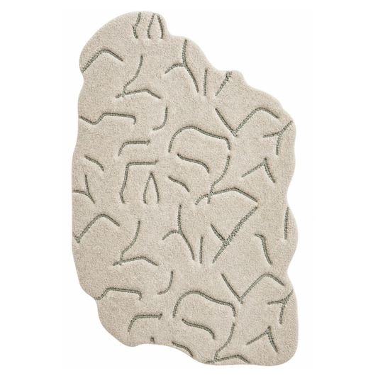 Ivory & Grey Abstract Branch Pattern Wool Rug Shaped