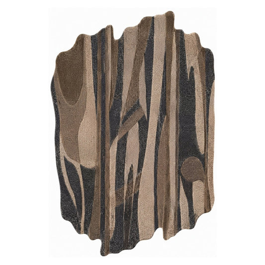Brown, Beige & Charcoal Abstract Stripe Natural Wool Rug — Shaped 2