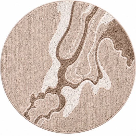Black, Beige & Taupe Abstract Wave Natural Wool Rug — Round 1