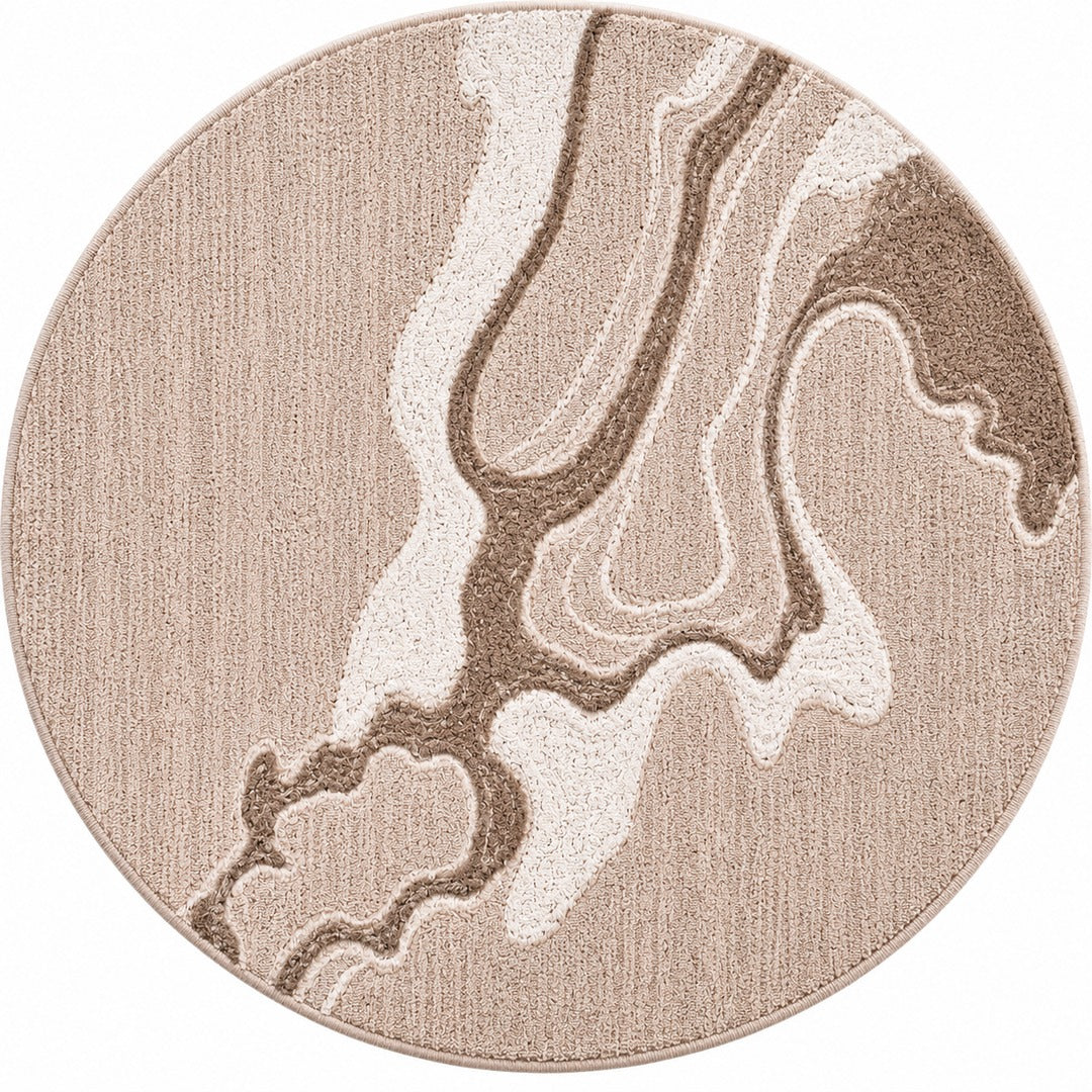 Black, Beige & Taupe Abstract Wave Natural Wool Rug — Round 1