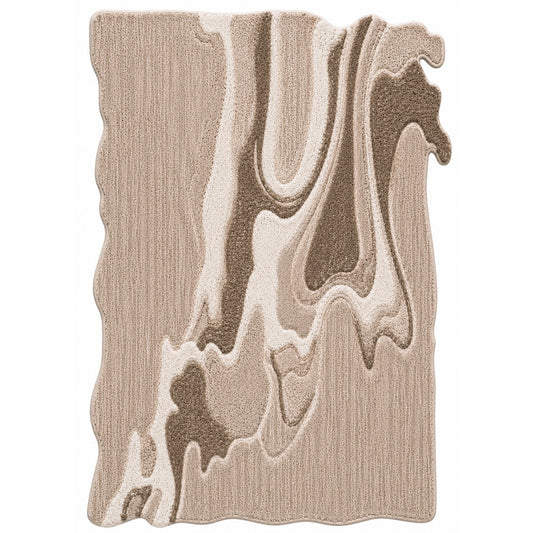 Black, Beige & Taupe Abstract Wave Natural Wool Rug — Shaped 1