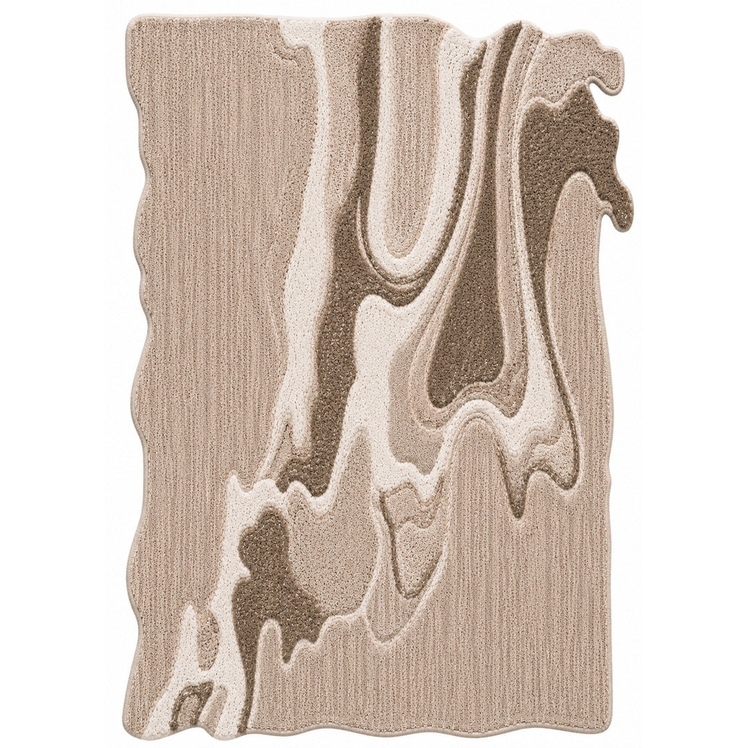 Black, Beige & Taupe Abstract Wave Natural Wool Rug — Shaped 1