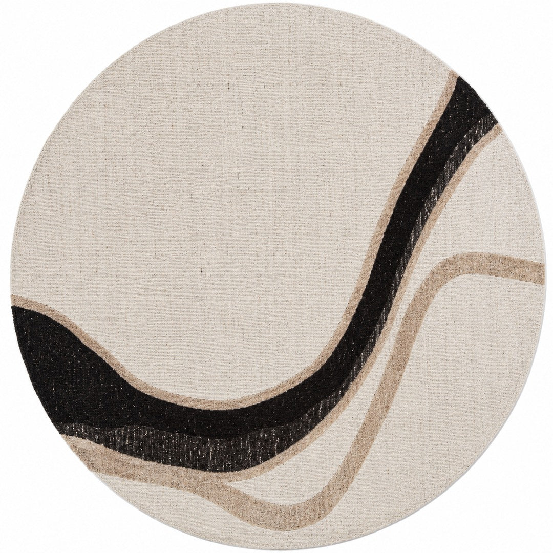 Taupe & Ivory Abstract Linear Wool & Silk Rug — Round 1