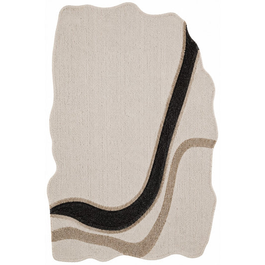 Taupe & Ivory Abstract Linear Wool & Silk Rug — Shaped 1