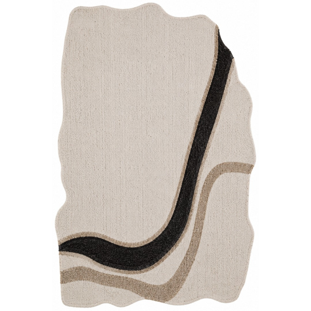 Taupe & Ivory Abstract Linear Wool & Silk Rug — Shaped 1
