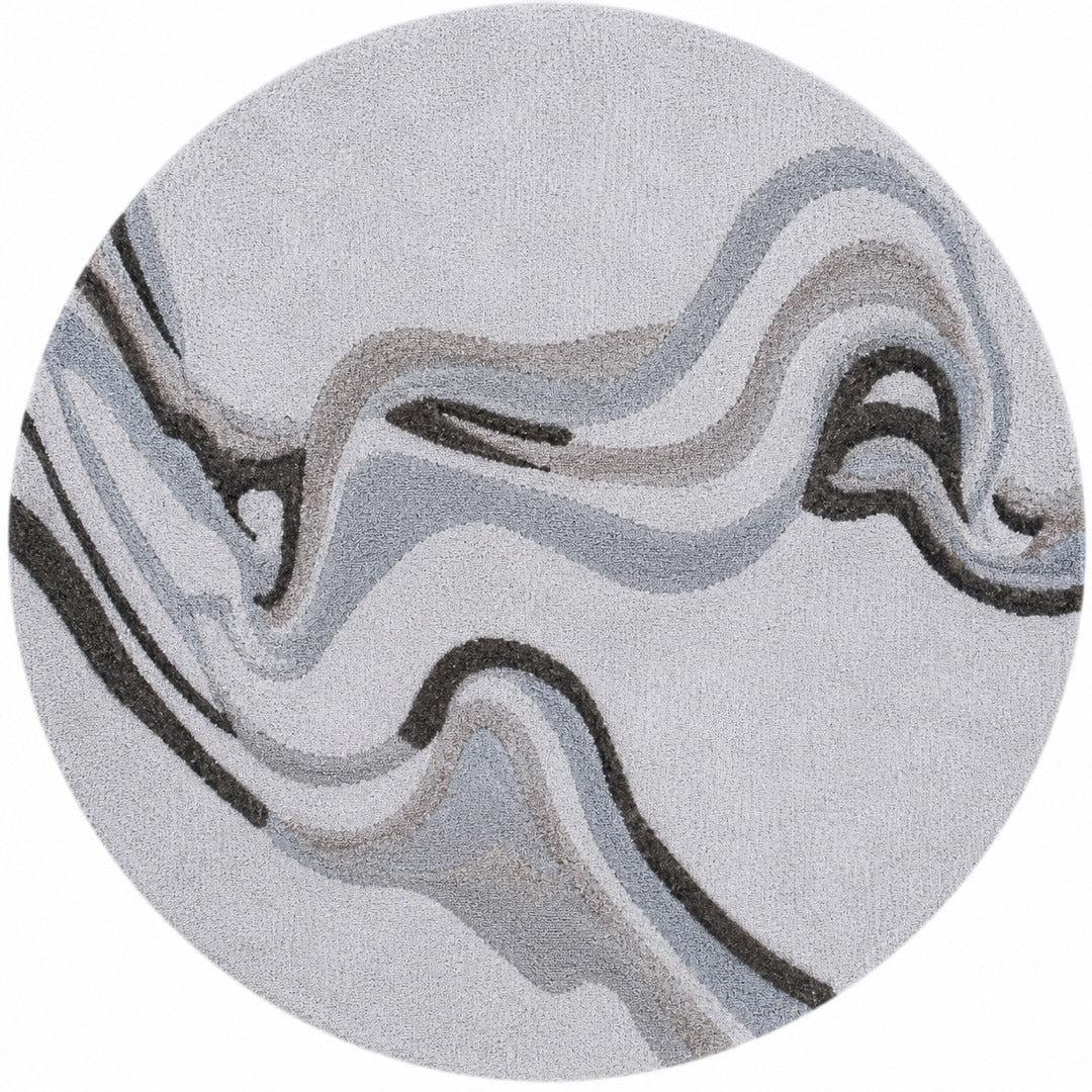 Ivory & Beige Abstract Wave Wool & Silk Rug — Round 1