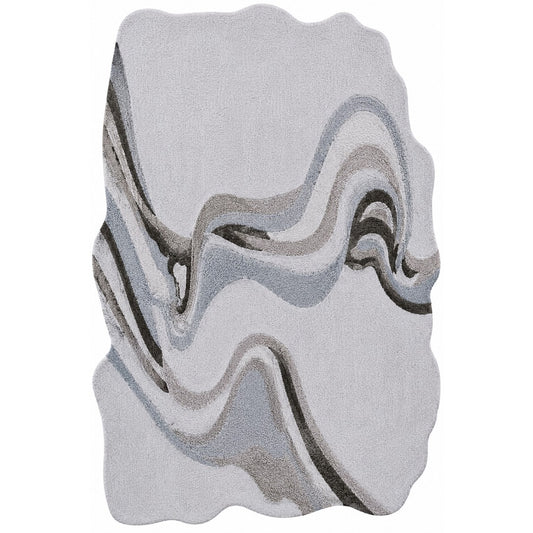 Ivory & Beige Abstract Wave Wool & Silk Rug — Shaped 1
