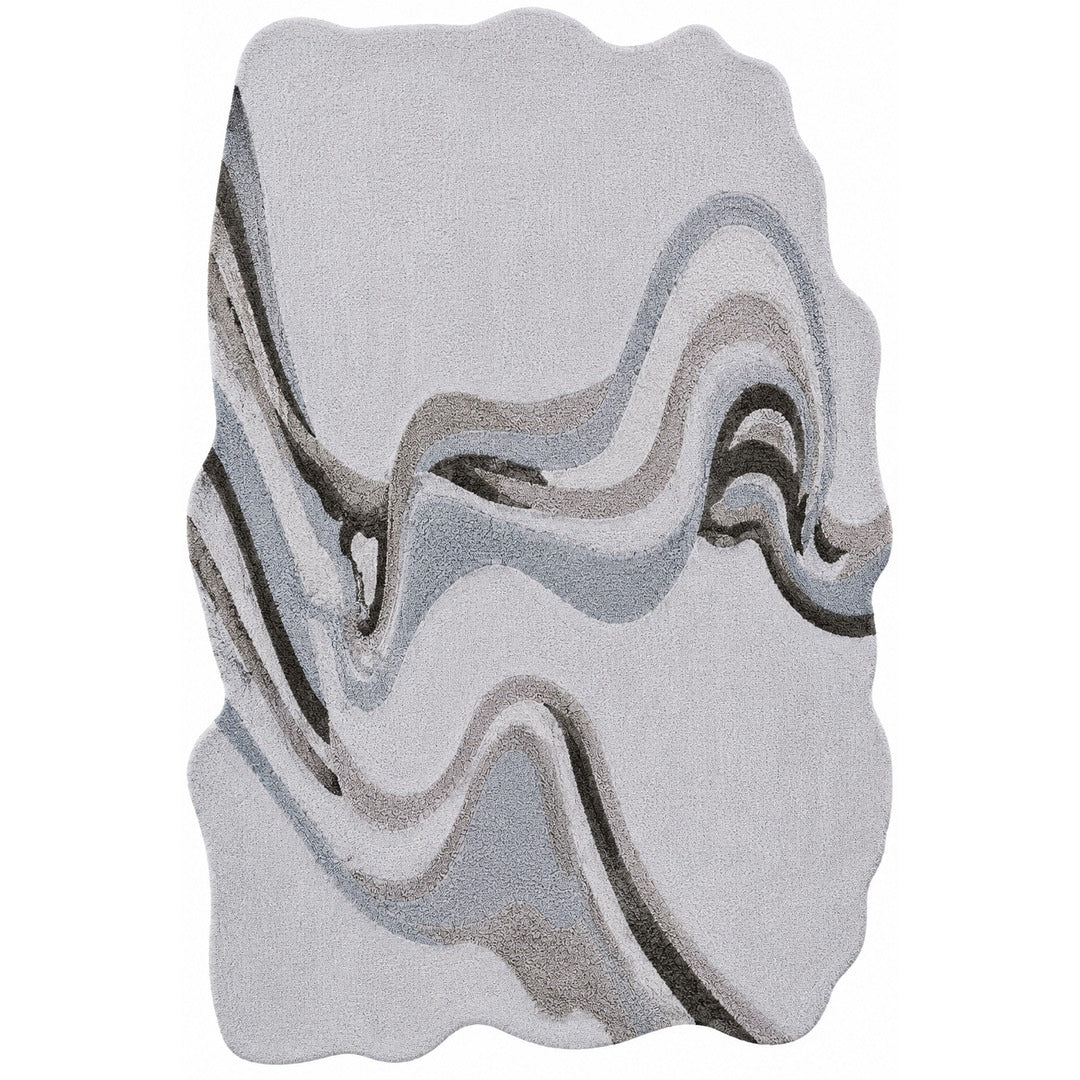 Ivory & Beige Abstract Wave Wool & Silk Rug — Shaped 1