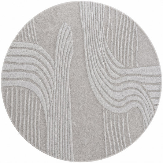 Grey & Ivory Abstract Flow Wool & Silk Rug — Round 1
