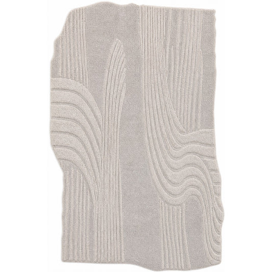 Grey & Ivory Abstract Flow Wool & Silk Rug — Shaped 1