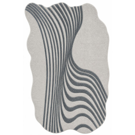 Ivory, Beige & Brown Geometric Border Wool Rug — Shaped 1