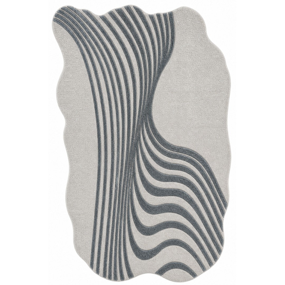 Ivory, Beige & Brown Geometric Border Wool Rug — Shaped 1