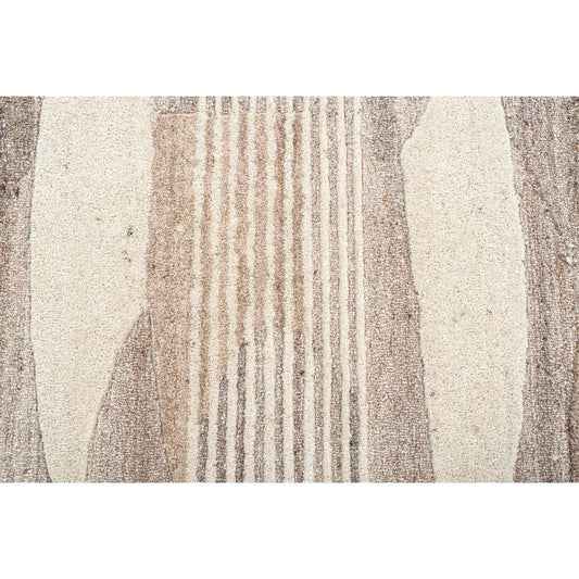 Ivory, Beige & Brown Geometric Border Wool Rug — Round 4