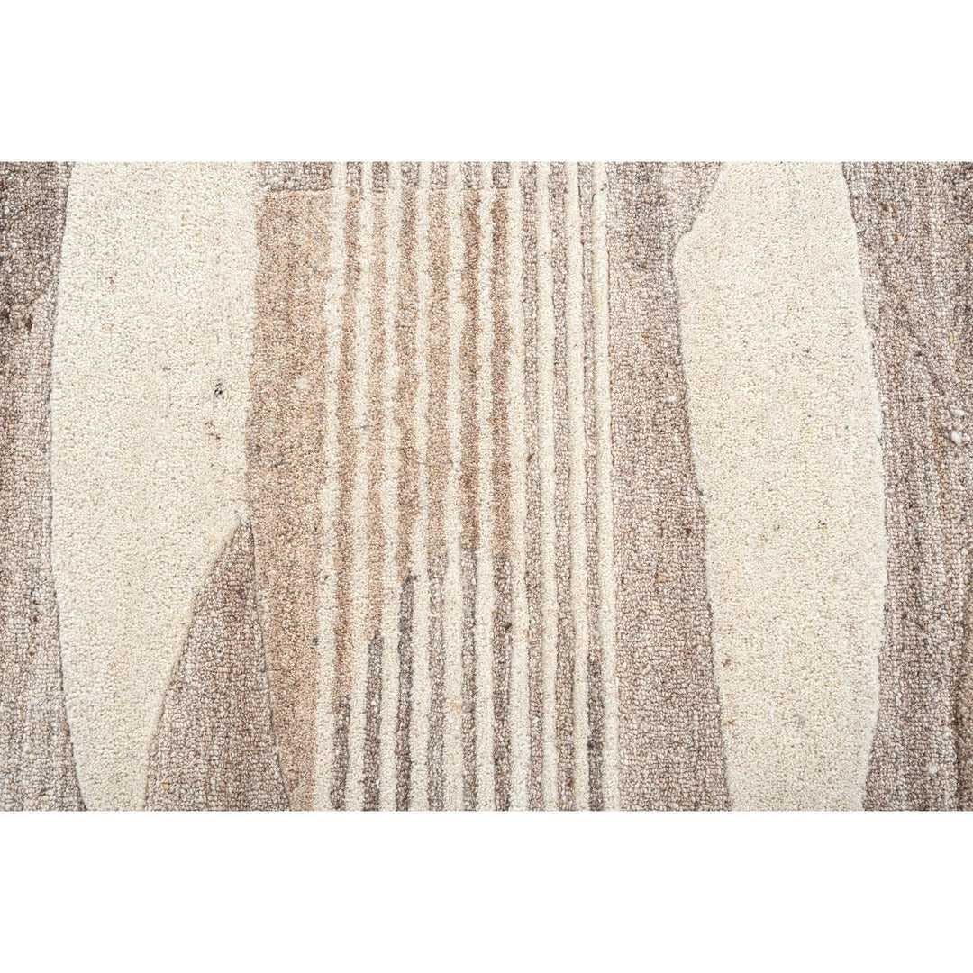 Ivory, Beige & Brown Geometric Border Wool Rug — Round 4