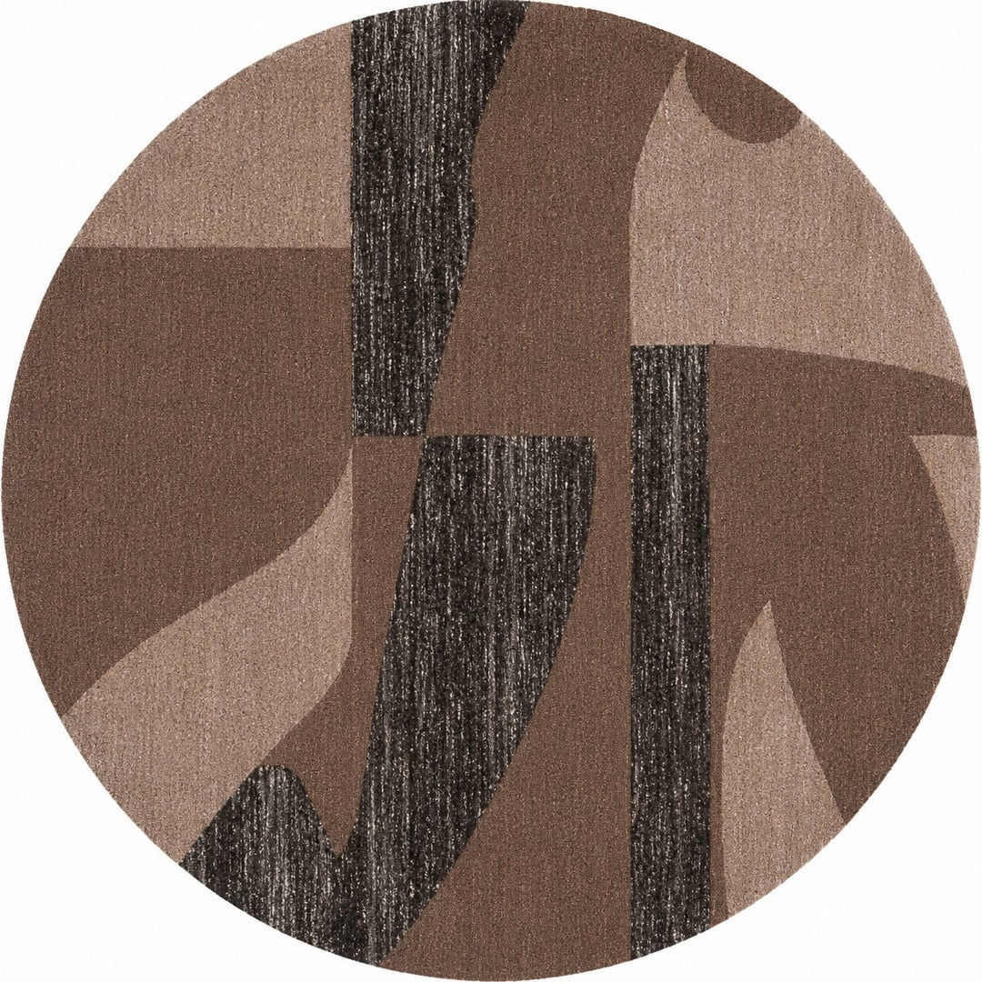 Brown, Taupe & Black Abstract Geometric Wool Rug — Round 1