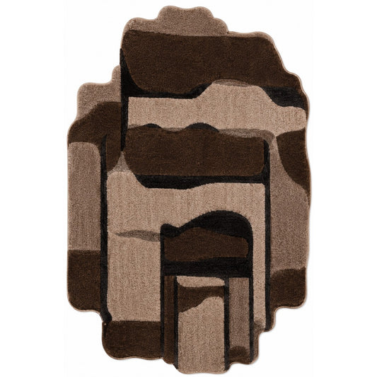 Silver Grey, Light Grey & Charcoal Abstract Wool Rug — Shaped 1