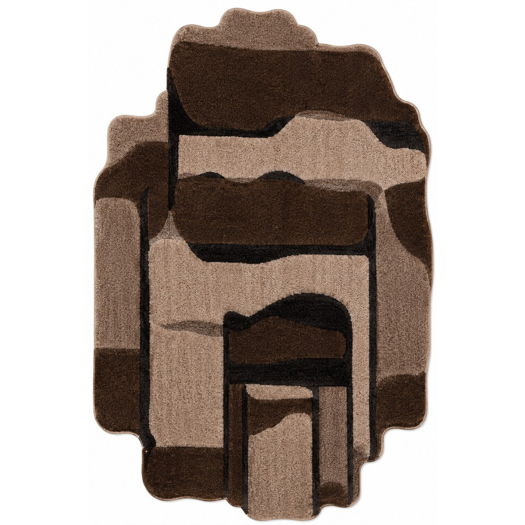 Silver Grey, Light Grey & Charcoal Abstract Wool Rug — Shaped 1