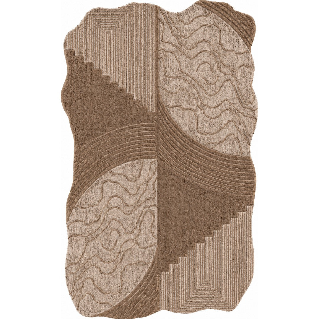 Brown, Beige & Black Abstract Leaf Pattern Wool Rug — Shaped 1