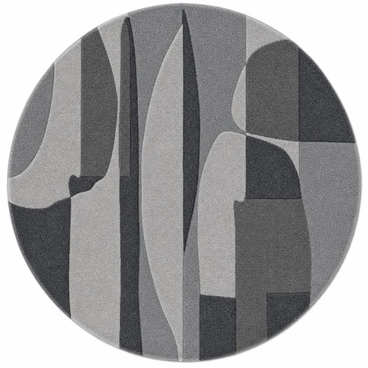 Beige, Grey & Black Abstract Stripe Wool Rug — Round 1