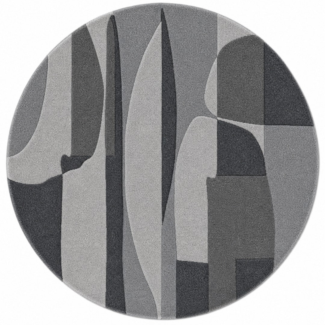 Beige, Grey & Black Abstract Stripe Wool Rug — Round 1