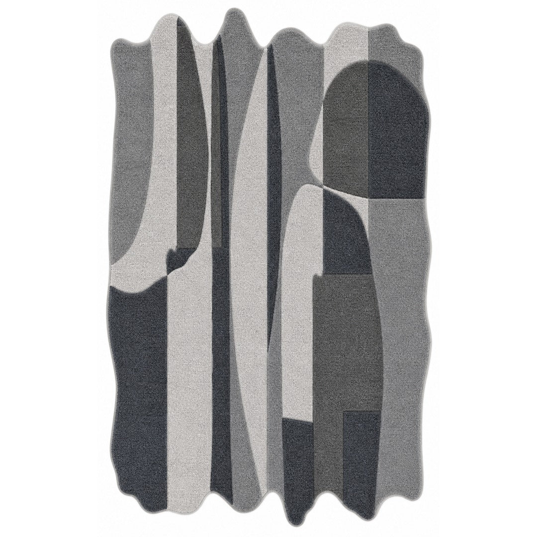 Beige, Grey & Black Abstract Stripe Wool Rug — Shaped 1