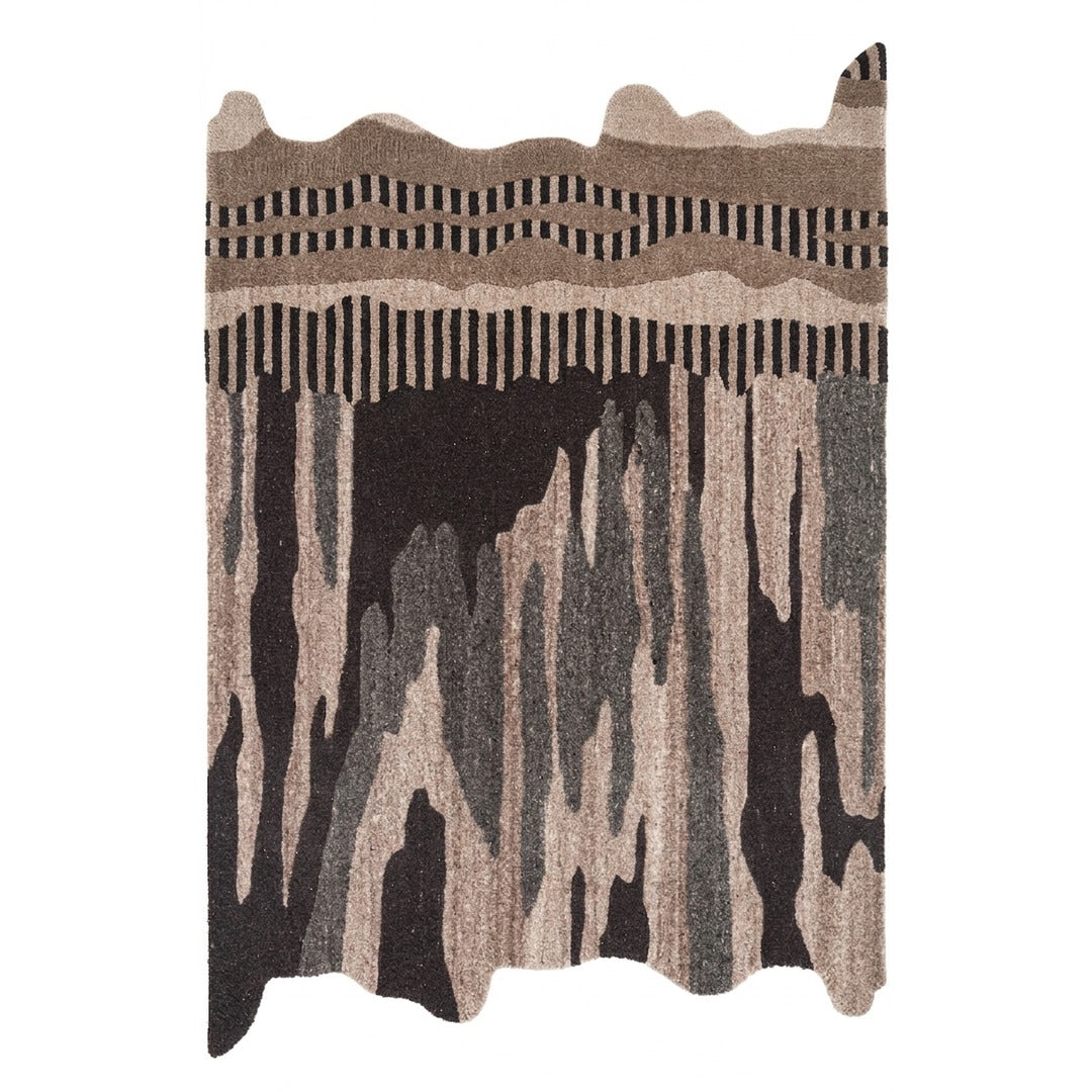 Brown, Charcoal & Beige Abstract Drip Pattern Natural Wool Rug — Shaped 1