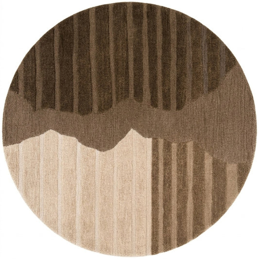 Brown & Tan Wave Stripe Wool Rug — Round 3