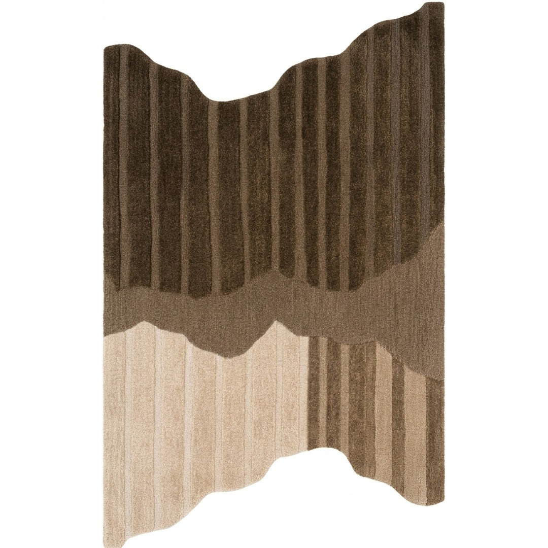 Brown & Tan Wave Stripe Wool Rug — Shaped 1