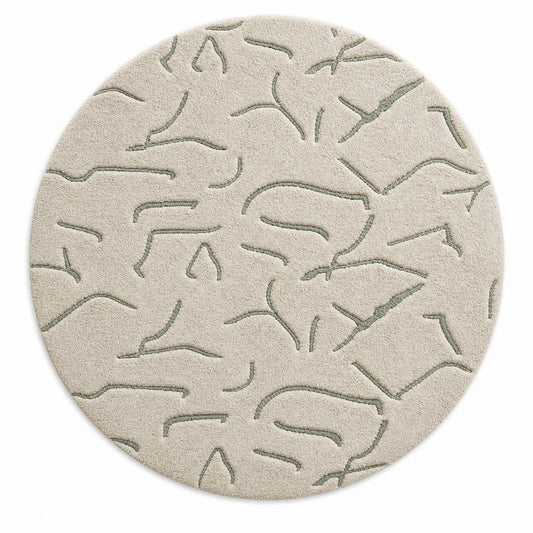 Ivory & Grey Abstract Branch Pattern Wool Rug — Round 1