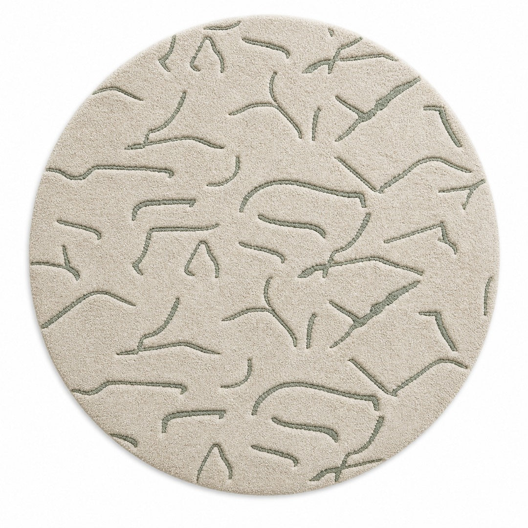 Ivory & Grey Abstract Branch Pattern Wool Rug — Round 1