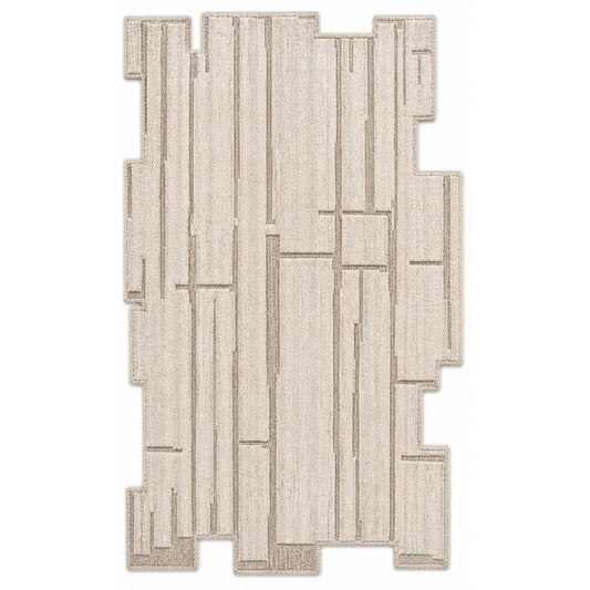 Ivory Beige Linear Textured Wool Rug — Shaped 3