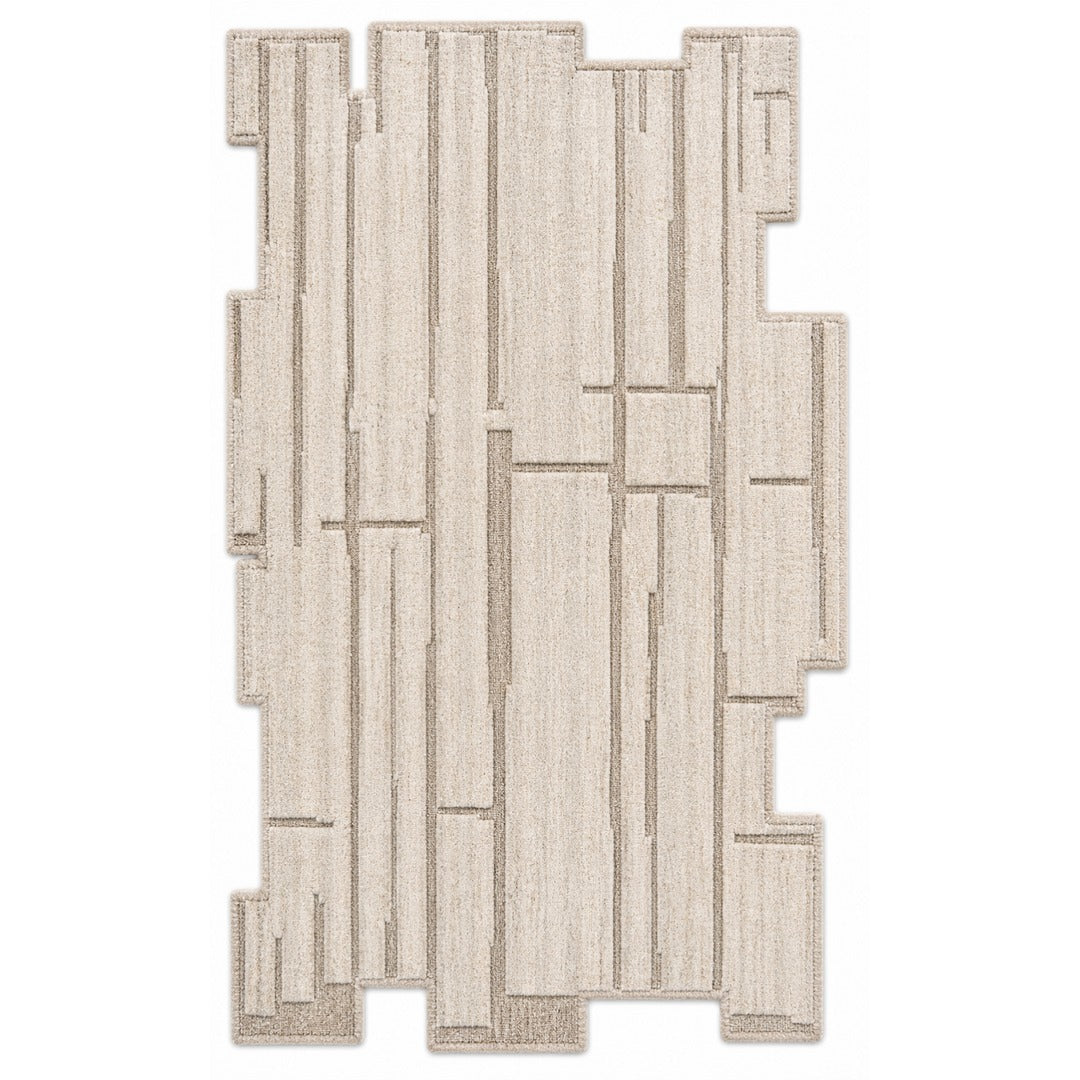 Ivory Beige Linear Textured Wool Rug — Shaped 3