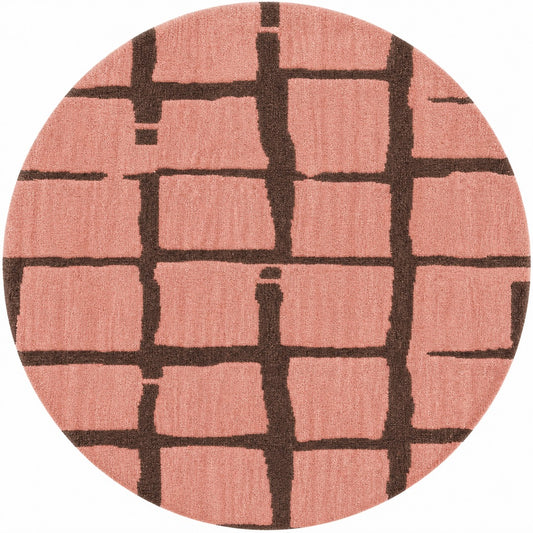Blush Pink Modern Block Pattern Wool Rug — Round 1