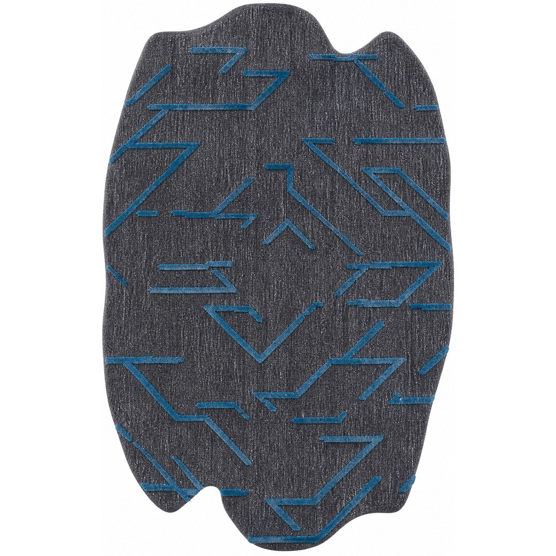 Black & Teal Abstract Geometric Wool Silk Rug — Shaped 3