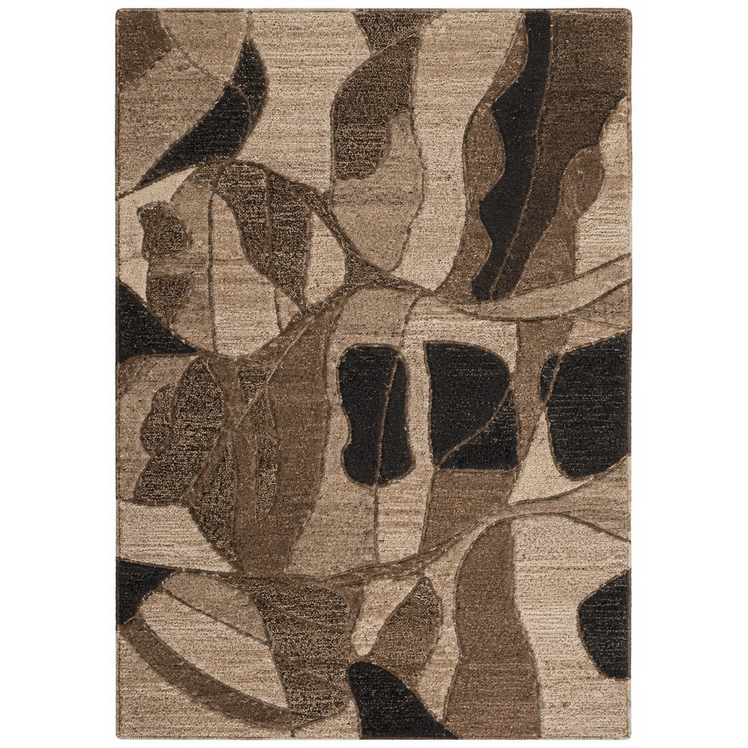 Beige, Grey & Black Abstract Stripe Wool Rug — Square 1