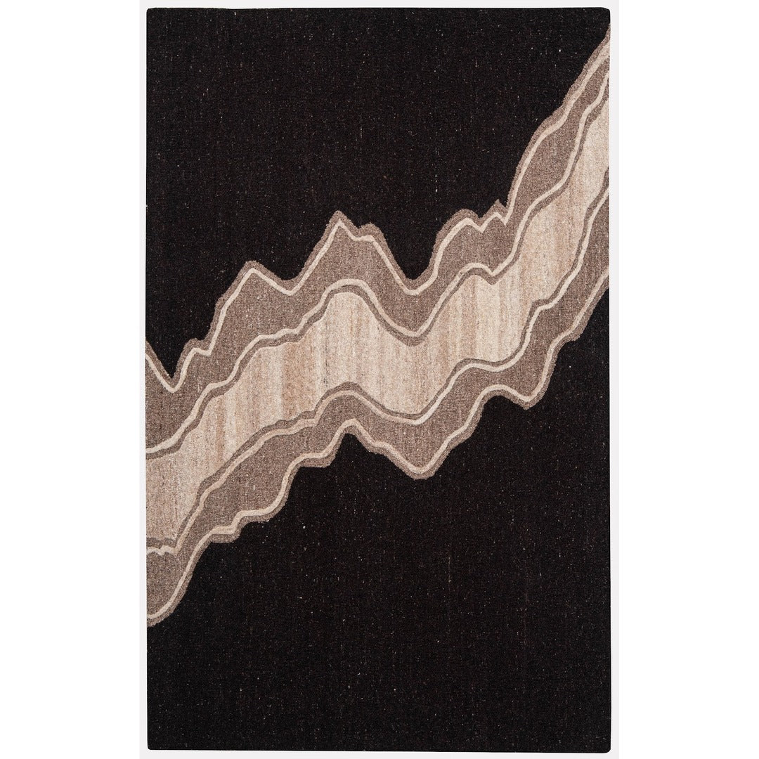 Black, Beige & Taupe Abstract Wave Natural Wool Rug — Square 8