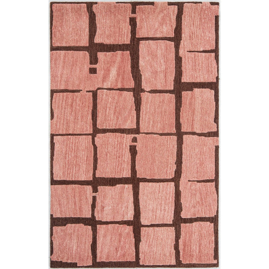 Blush Pink Modern Block Pattern Wool Rug — Square 9