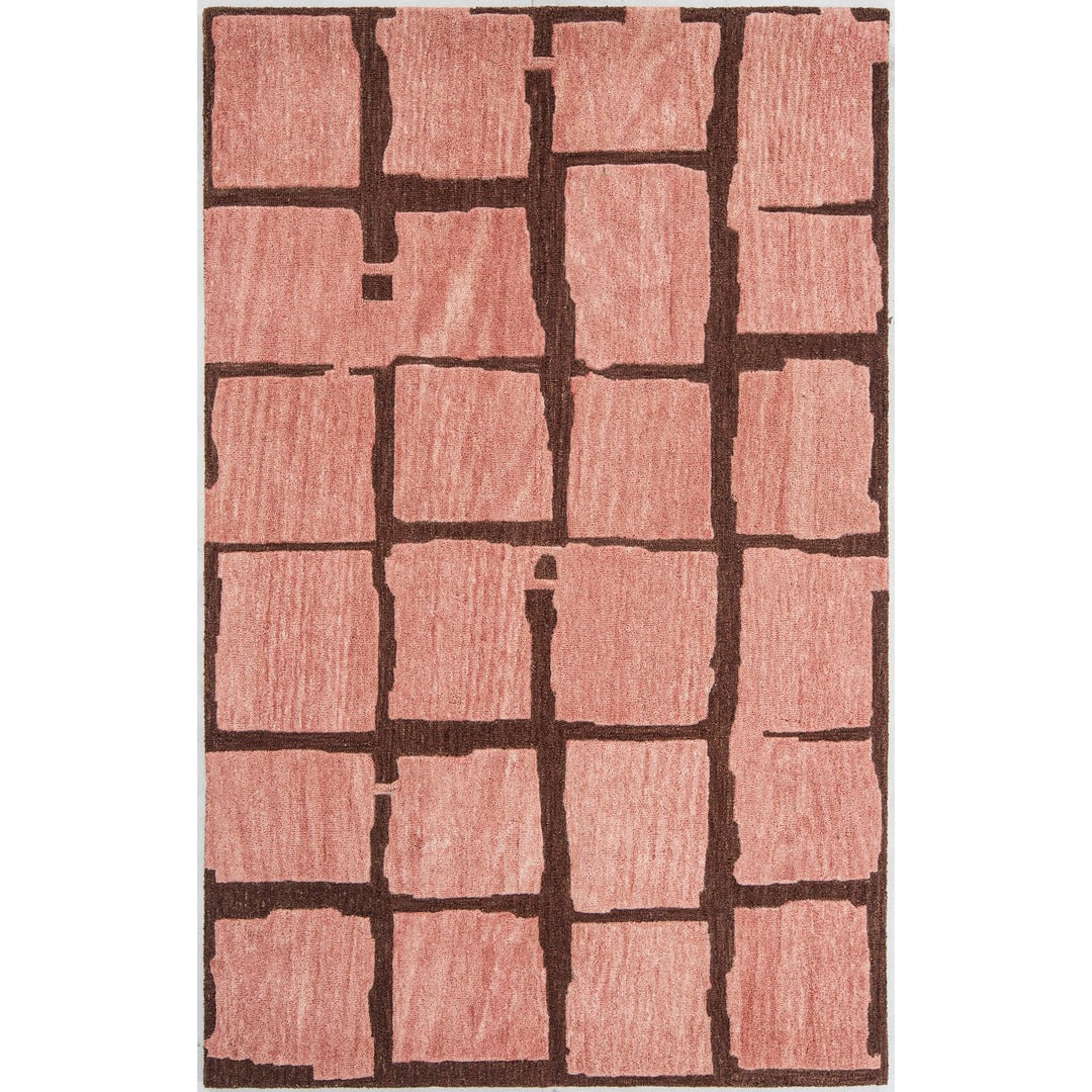 Blush Pink Modern Block Pattern Wool Rug — Square 9
