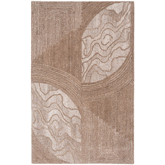 Brown, Beige & Black Abstract Leaf Pattern Wool Rug — Square 8