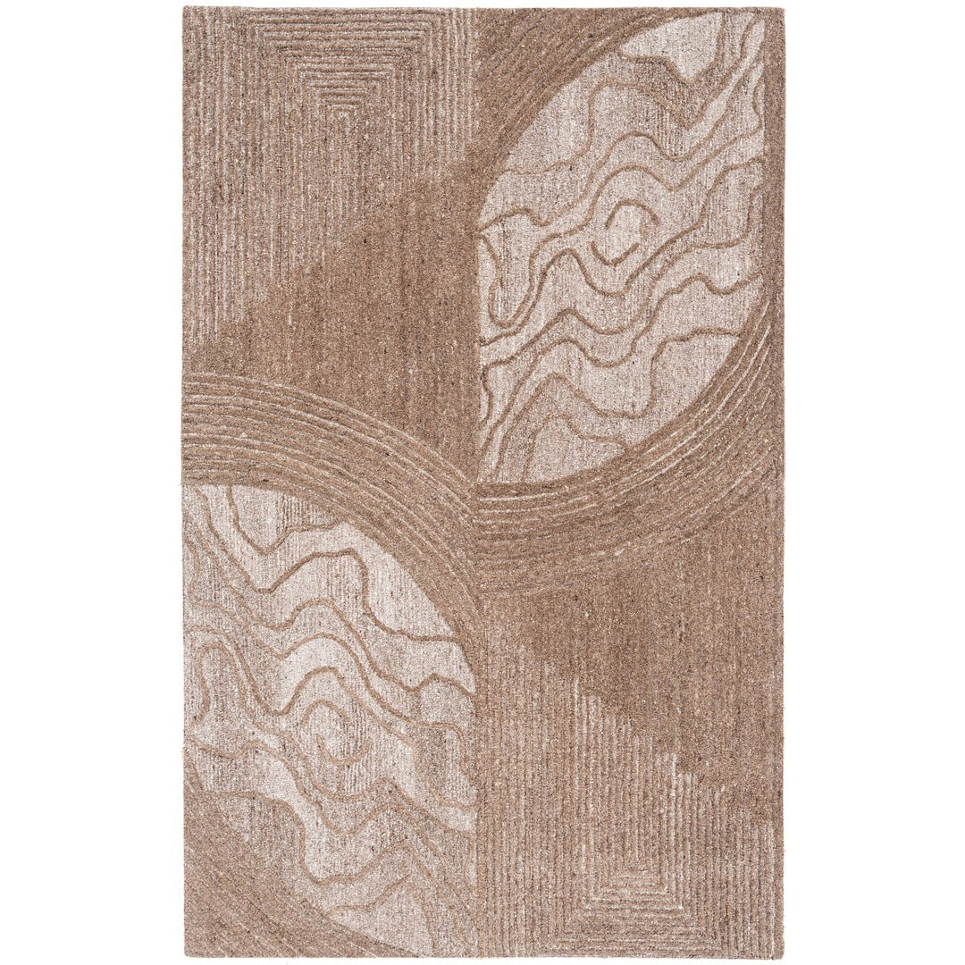 Brown, Beige & Black Abstract Leaf Pattern Wool Rug — Square 8