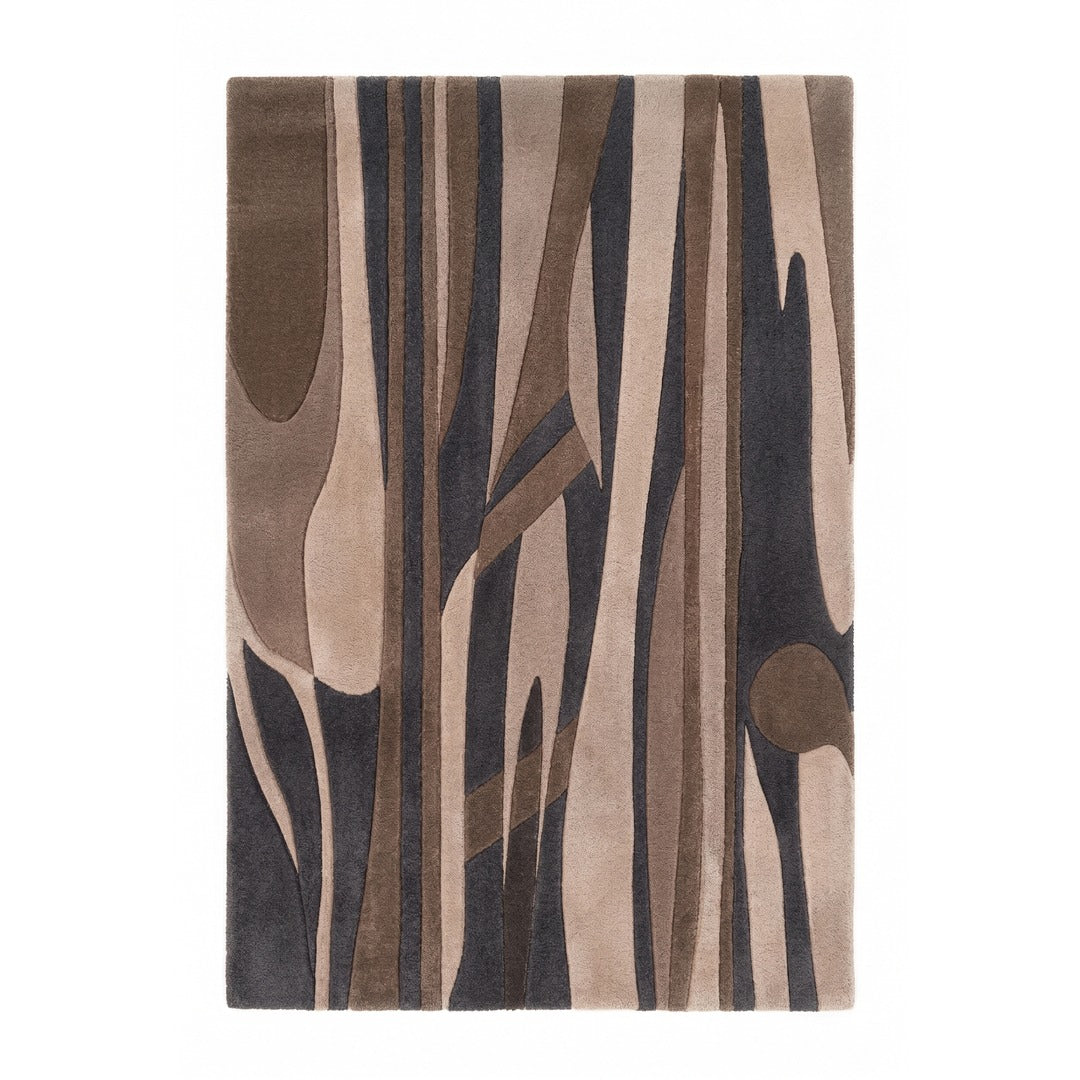 Brown, Beige & Charcoal Abstract Stripe Natural Wool Rug — Square 2