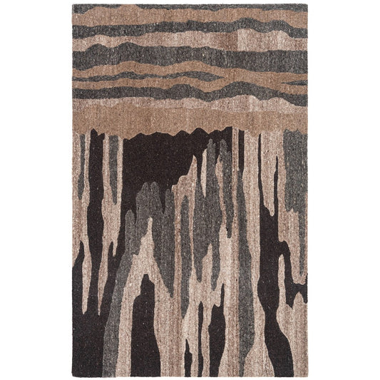 Brown, Charcoal & Beige Abstract Drip Pattern Natural Wool Rug — Square 8