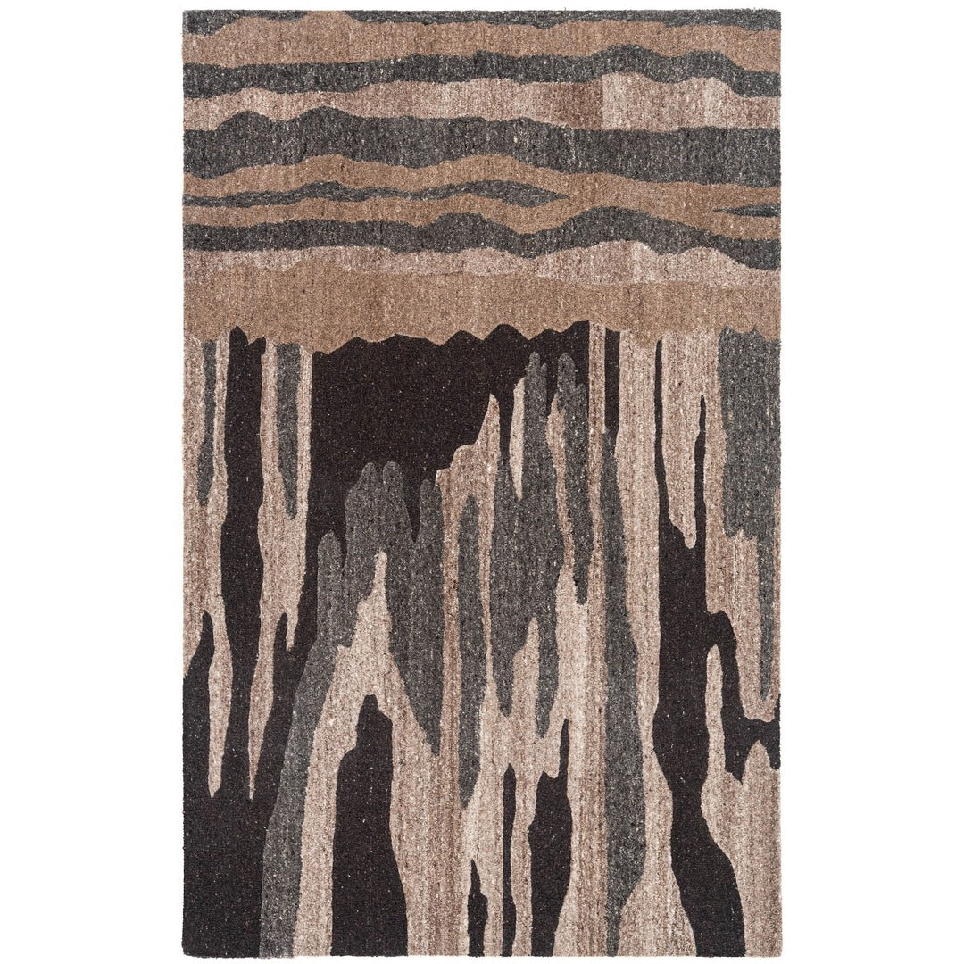 Brown, Charcoal & Beige Abstract Drip Pattern Natural Wool Rug — Square 8