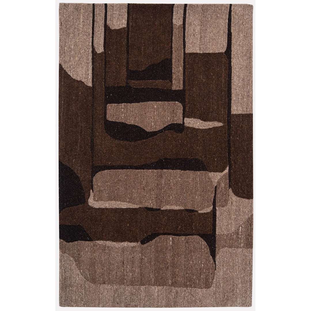 Brown, Taupe & Black Abstract Geometric Wool Rug — Square 7
